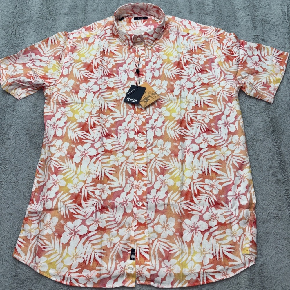 Benson Apparel Men's Medium Tropical Floral‎ Button Down Shirt NWT Short Sleeve